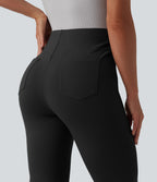 V Shaped High Waisted Tummy Control Flare Casual Trousers with Pockets — Black — view 4