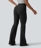 V Shaped High Waisted Tummy Control Flare Casual Trousers with Pockets — Black — view 2