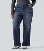 Low Rise Washed Casual Bootcut Plus Size Jeans with Pockets — Forest Blue Denim — view 1