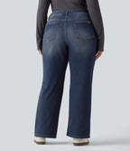 Low Rise Washed Casual Bootcut Plus Size Jeans with Pockets — Forest Blue Denim — view 2