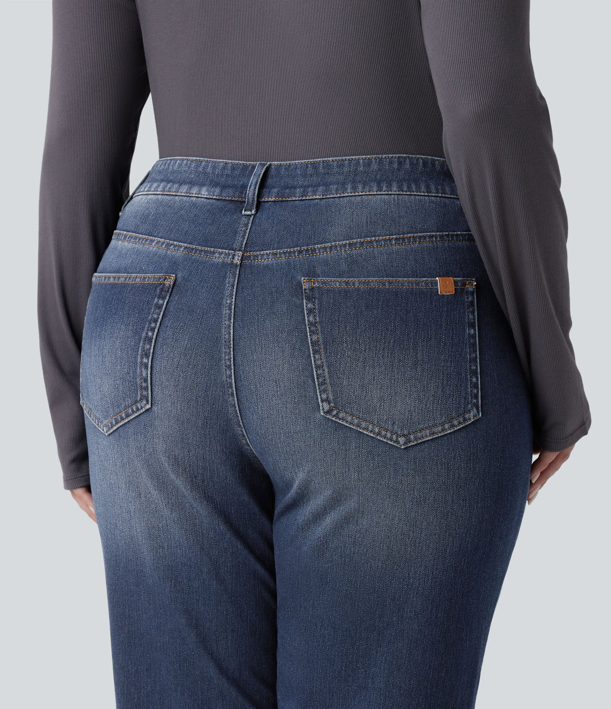 Low Rise Washed Casual Bootcut Plus Size Jeans with Pockets — Forest Blue Denim — view 5
