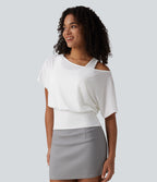 One Shoulder Short Sleeve 2-in-1 Quick Dry Casual Top — White — view 3