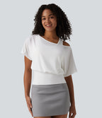 One Shoulder Short Sleeve 2-in-1 Quick Dry Casual Top — White — view 1