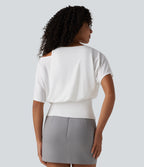 One Shoulder Short Sleeve 2-in-1 Quick Dry Casual Top — White — view 2