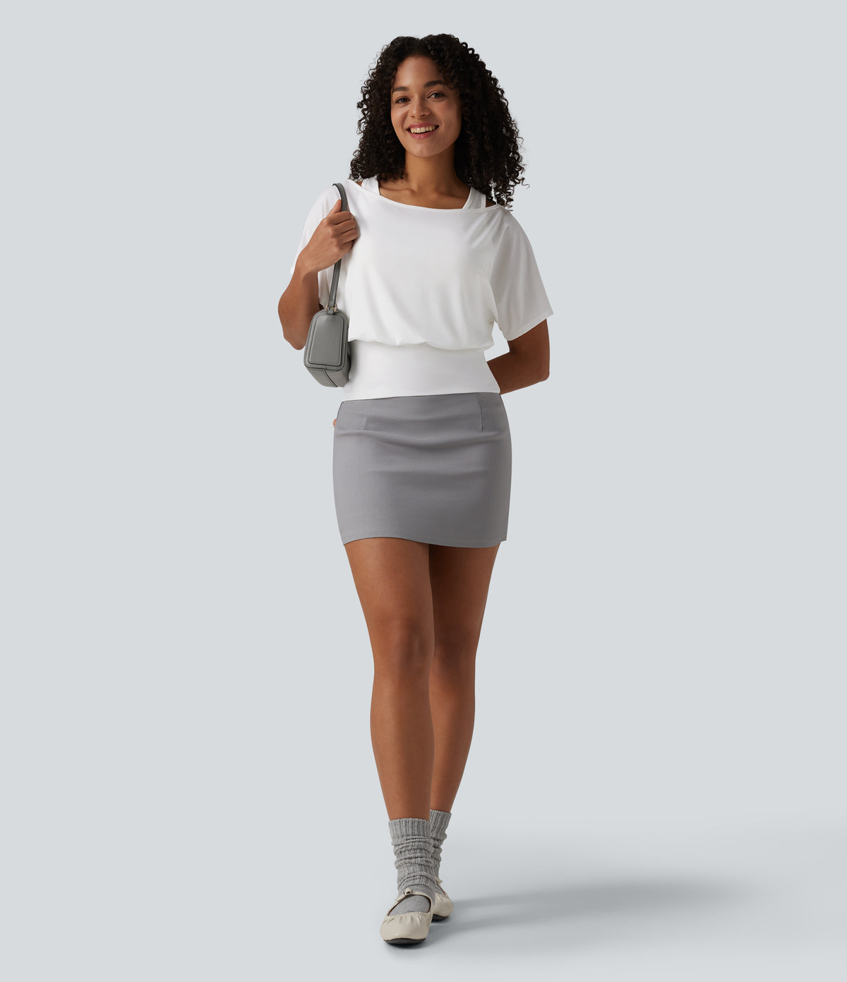 One Shoulder Short Sleeve 2-in-1 Quick Dry Casual Top — White — view 5