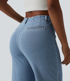 High Waisted Stripes Cropped Straight Leg Casual Jeans with Pockets — Blue Jasper Denim — view 5