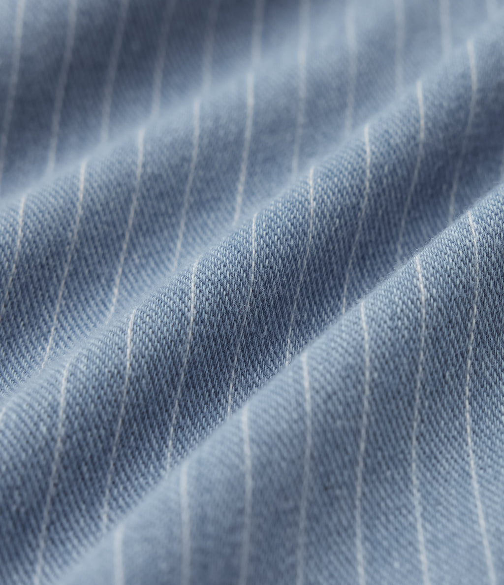 Deep V-neck Button Fly Stripes Denim Casual Vest — Malibu Blue Denim — view 7