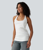 U-Neck Y-back Casual Pima Cotton Tank Top — White — view 3