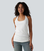 U-Neck Y-back Casual Pima Cotton Tank Top — White — view 2
