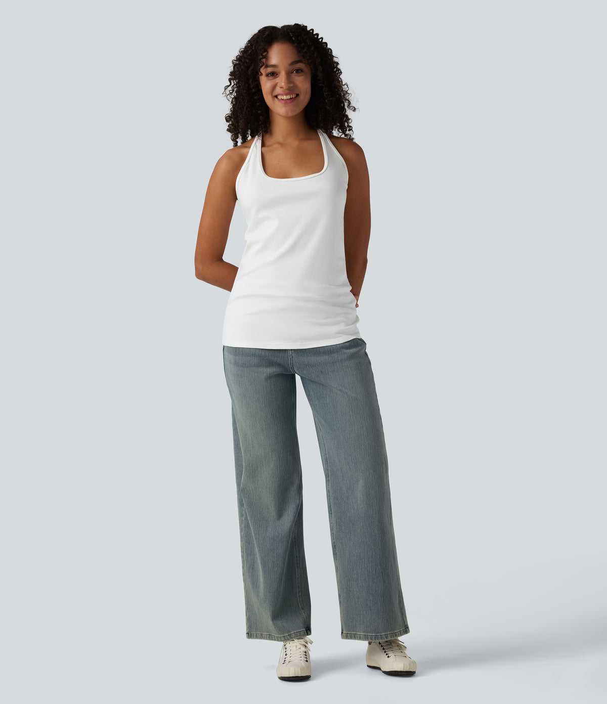 U-Neck Y-back Casual Pima Cotton Tank Top — White — view 8