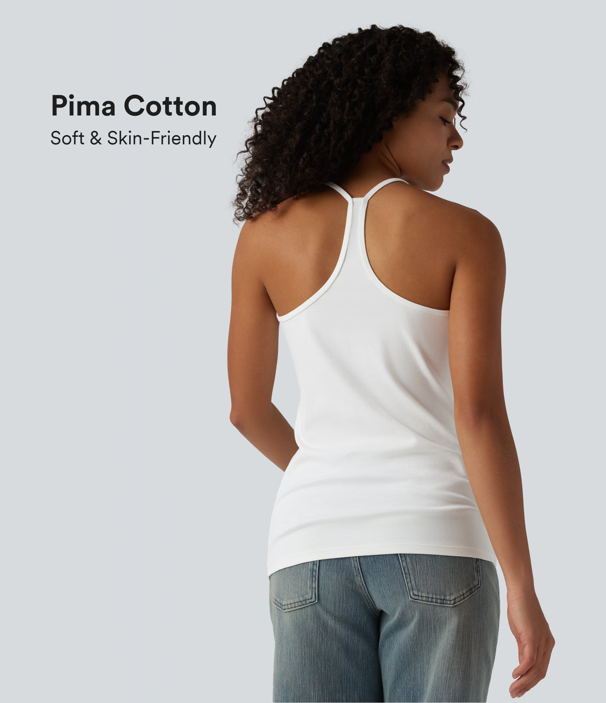 U-Neck Y-back Casual Pima Cotton Tank Top — White — view 1