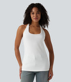 U-Neck Y-back Casual Pima Cotton Tank Top — White — view 5