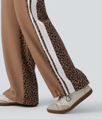 Mid Rise Drawstring Color Block Stripes Contrast Leopard Casual Baggy Trousers with Pockets — Black Coffee Leopard Print — view 6