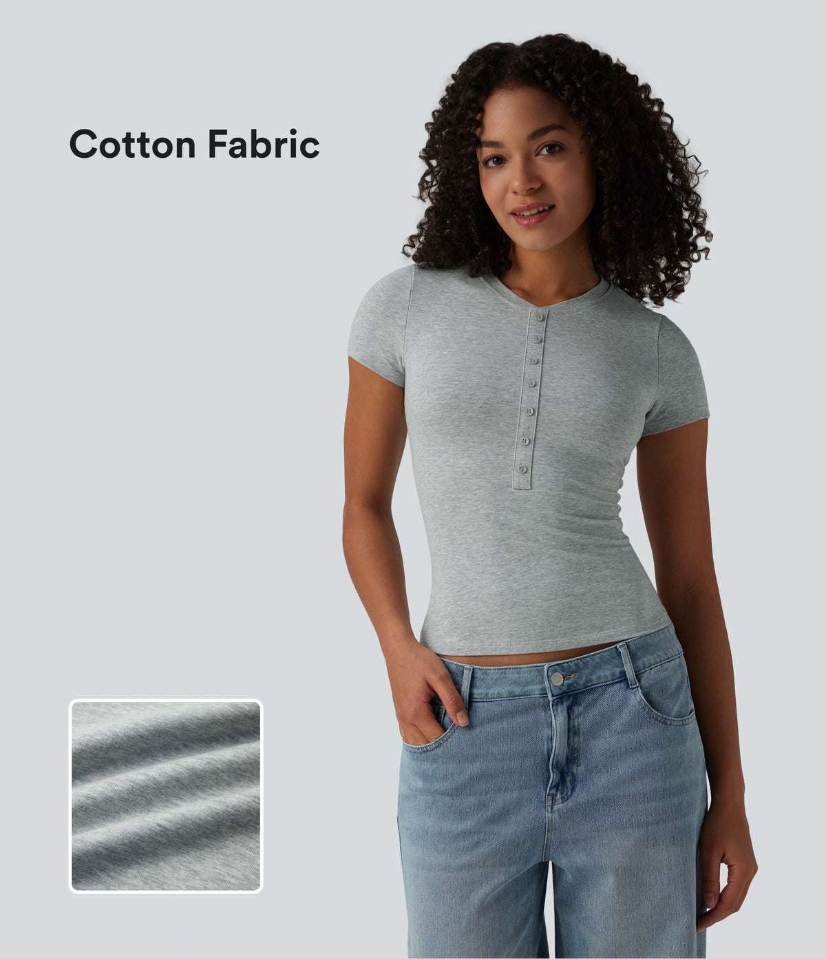 Cotton Jersey Henley Short Sleeve Ultra-slim Casual T-Shirt — Urban Mist — view 1