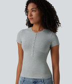 Cotton Jersey Henley Short Sleeve Ultra-slim Casual T-Shirt — Urban Mist — view 4
