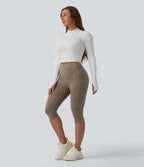 High Waisted Butt Lifting Tummy Control Pedal Pushers Shaping Training Leggings with Pockets — Dawn Brown — view 6