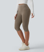 High Waisted Butt Lifting Tummy Control Pedal Pushers Shaping Training Leggings with Pockets — Dawn Brown — view 2