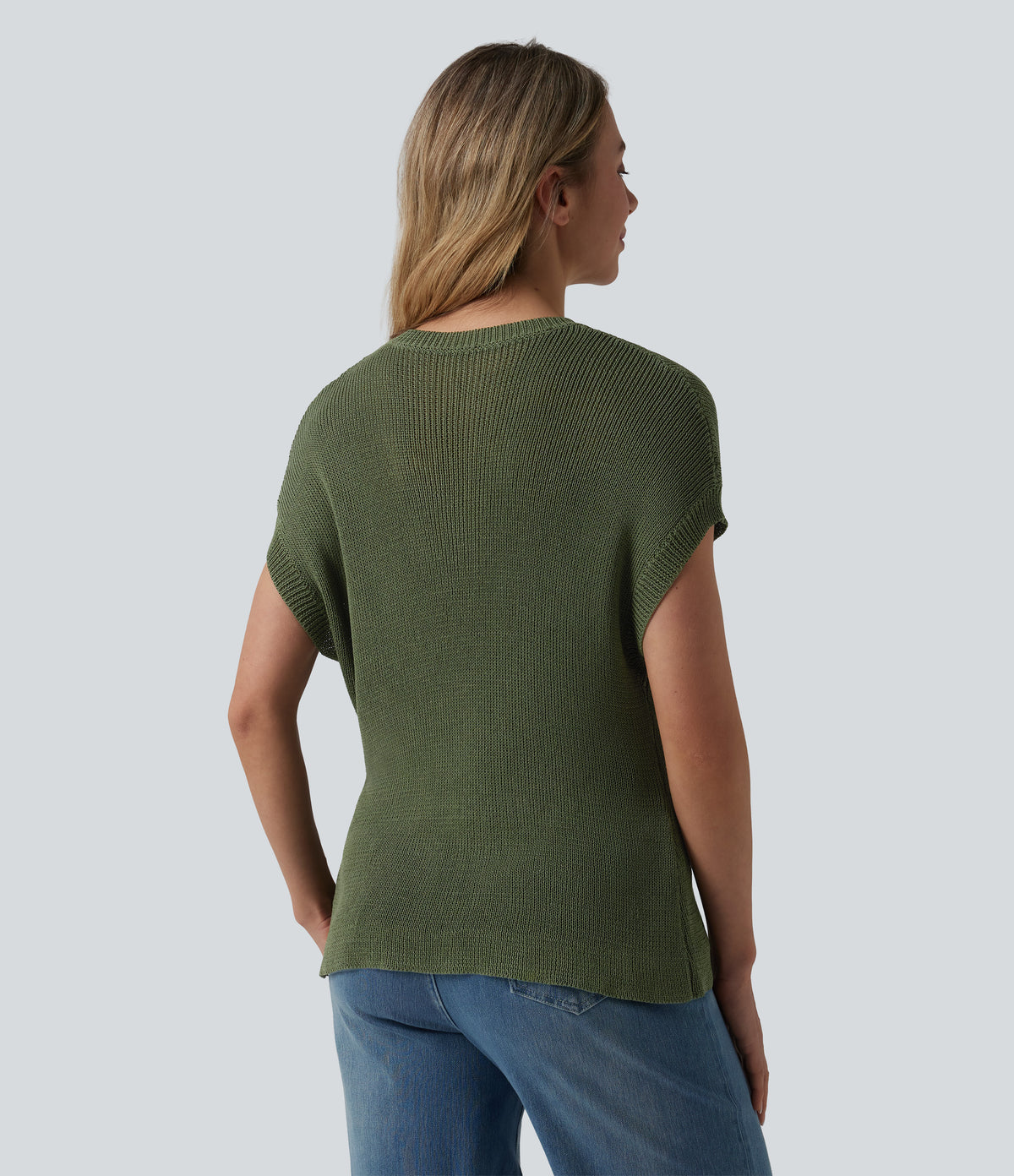 Round Neck Batwing Sleeve Casual Jumper with Pocket — Rifle Green — view 2
