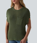 Round Neck Batwing Sleeve Casual Jumper with Pocket — Rifle Green — view 4