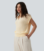 Polo Cap Sleeve Work Jumper — Seedpearl — view 3