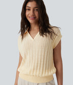 Polo Cap Sleeve Work Jumper — Seedpearl — view 4