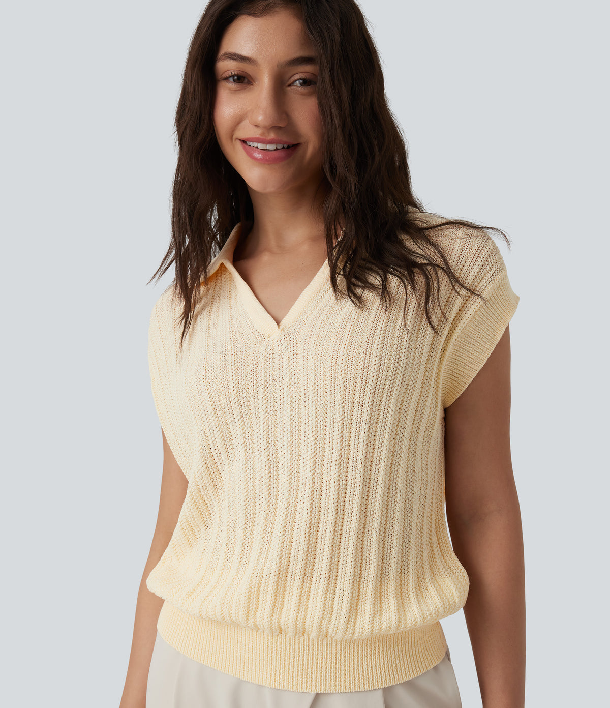 Polo Cap Sleeve Work Jumper — Seedpearl — view 4