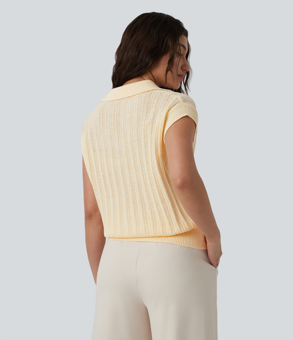 Polo Cap Sleeve Work Jumper — Seedpearl — view 2