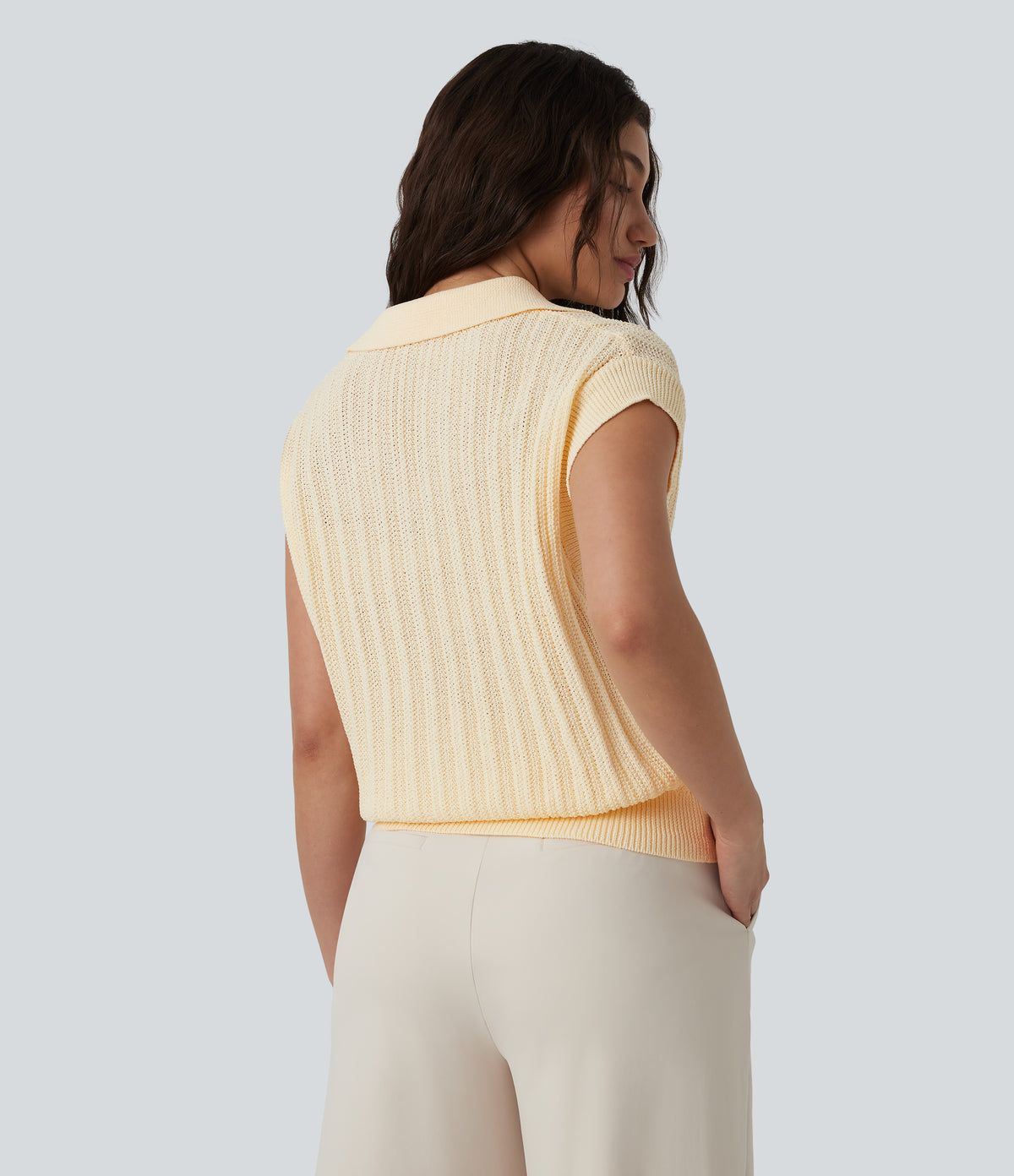 Polo Cap Sleeve Work Jumper — Seedpearl — view 2