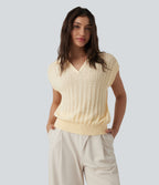 Polo Cap Sleeve Work Jumper — Seedpearl — view 1