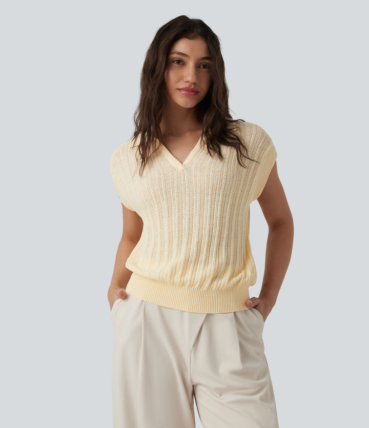 Polo Cap Sleeve Work Jumper — Seedpearl — view 1