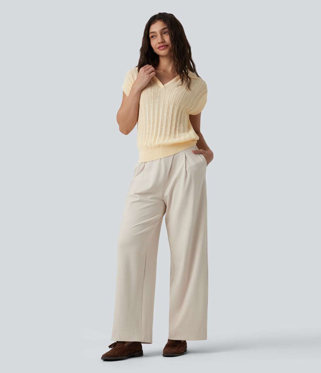 Polo Cap Sleeve Work Jumper — Seedpearl — view 5