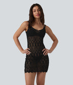 Bodycon Open Knit Mini Jumper Dress — Black — view 3