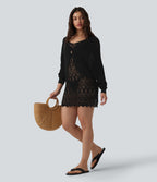 Bodycon Open Knit Mini Jumper Dress — Black — view 6