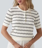 Henley Short Sleeve Stripes Work Jumper — White Black Horizontal Stripe — view 4