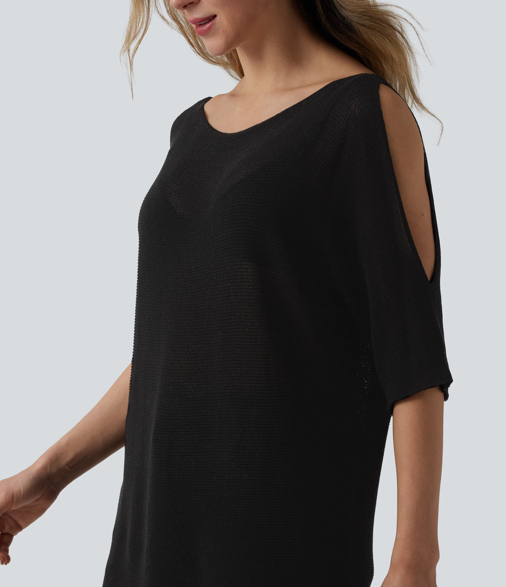 One Shoulder Half Sleeve Casual Jumper — Black — view 5