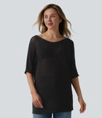 One Shoulder Half Sleeve Casual Jumper — Black — view 6