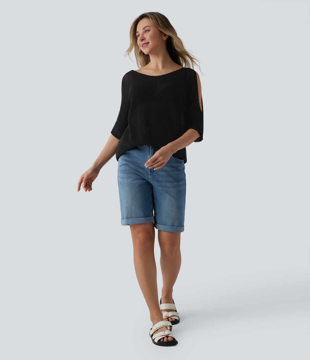 One Shoulder Half Sleeve Casual Jumper — Black — view 7