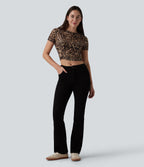 Round Neck Short Sleeve Leopard Print Casual T-Shirt — Black Coffee Leopard Print — view 5
