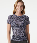 Round Neck Short Sleeve Leopard Print Casual T-Shirt — Snow Leopard — view 7