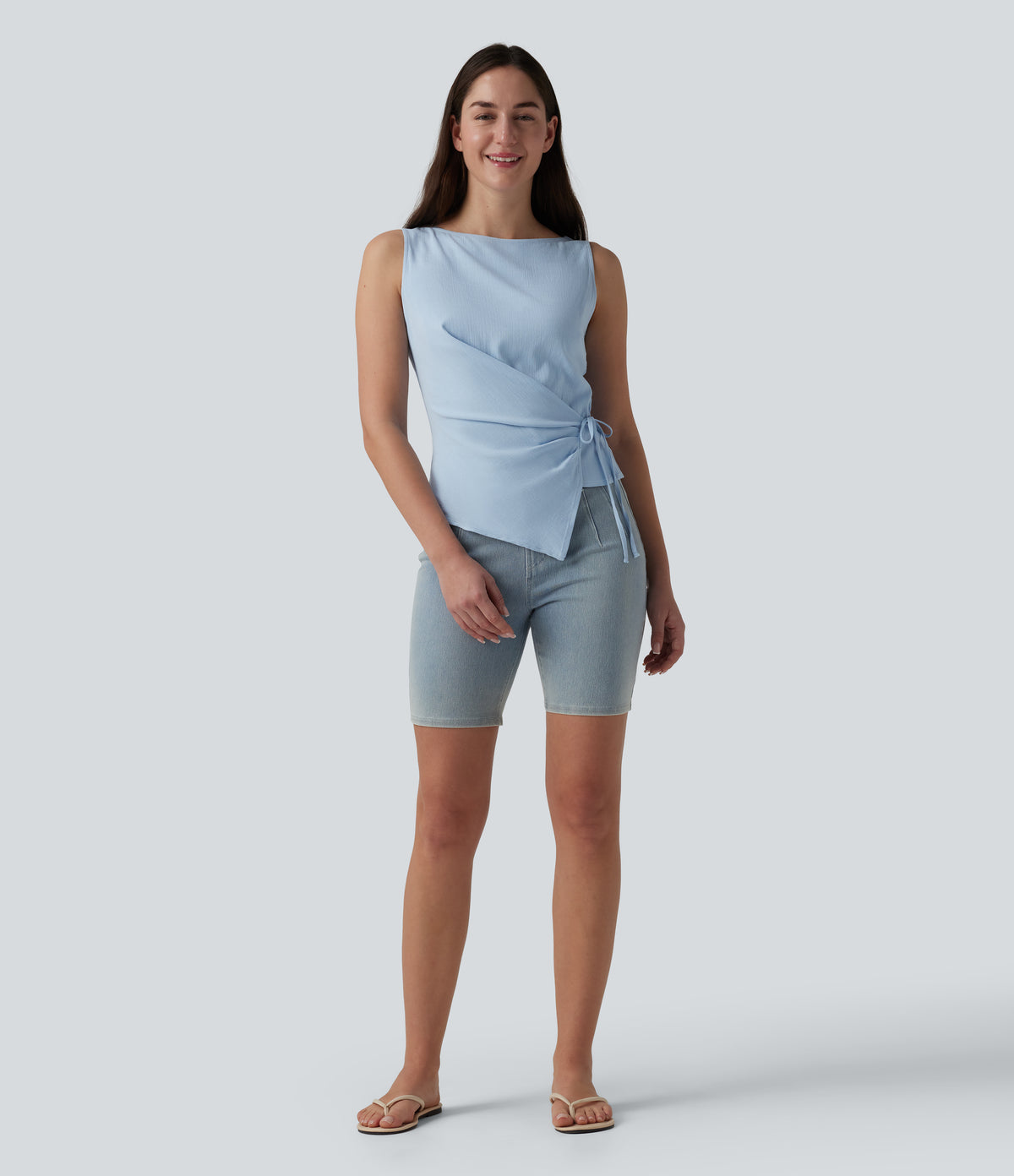 Boat Neck Tie Side Casual Linen-Feel Tank Top — Skyride — view 6
