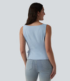 Boat Neck Tie Side Casual Linen-Feel Tank Top — Skyride — view 2