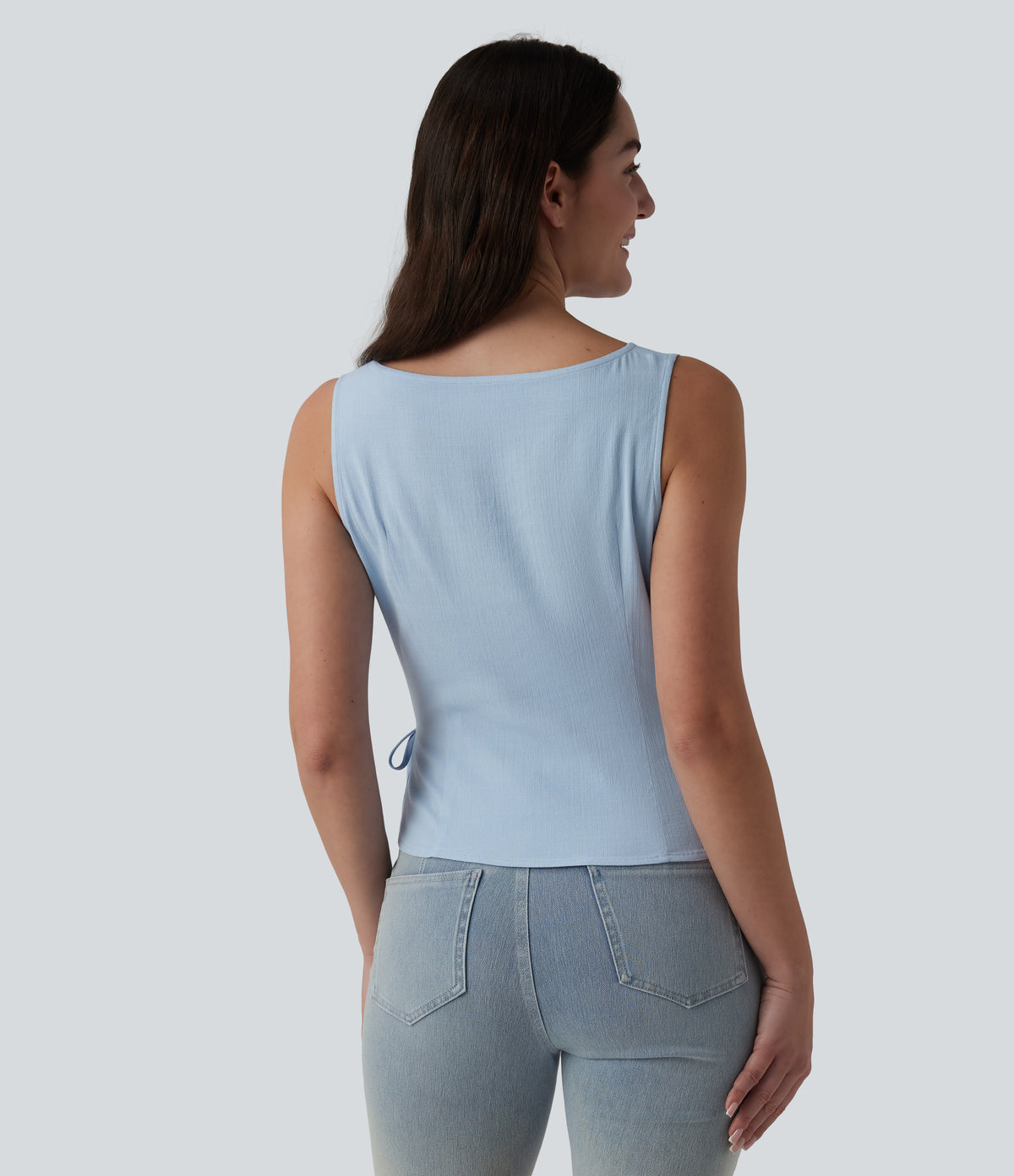 Boat Neck Tie Side Casual Linen-Feel Tank Top — Skyride — view 2