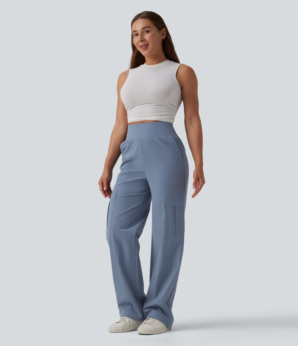 High Waisted Straight Leg Casual Trousers with Pockets — Troposphere — view 6