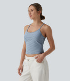 U-Neck Built-in Bra Stripes Denim Casual Cami Top — Malibu Blue Denim — view 4