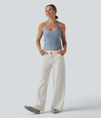 U-Neck Built-in Bra Stripes Denim Casual Cami Top — Malibu Blue Denim — view 7