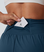 Airy High Waisted Tummy Control 2-in-1 InstantCool Yoga Shorts 5'' with Pockets — Majolica Blue — view 7