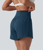 Airy High Waisted Tummy Control 2-in-1 InstantCool Yoga Shorts 5'' with Pockets — Majolica Blue — view 5