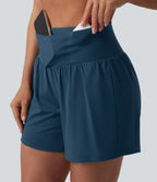 Airy High Waisted Tummy Control 2-in-1 InstantCool Yoga Shorts 5'' with Pockets — Majolica Blue — view 2