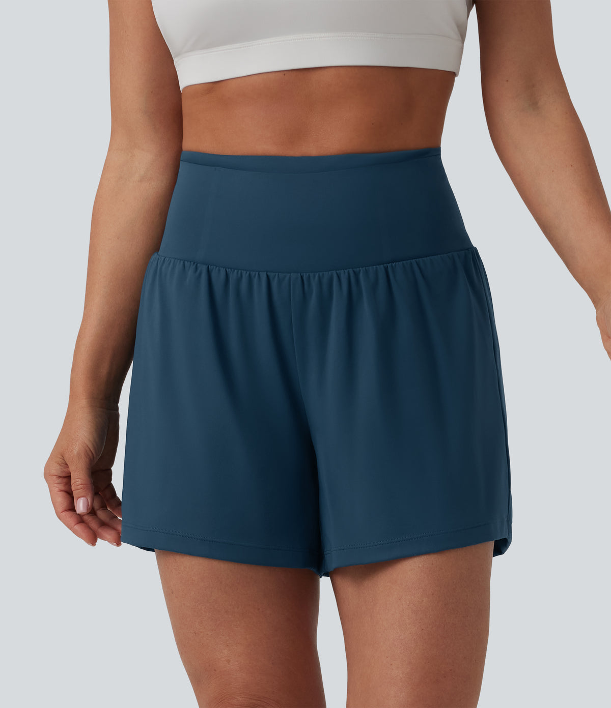 Airy High Waisted Tummy Control 2-in-1 InstantCool Yoga Shorts 5'' with Pockets — Majolica Blue — view 4