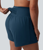 Airy High Waisted Tummy Control 2-in-1 InstantCool Yoga Shorts 5'' with Pockets — Majolica Blue — view 3